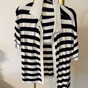 Black and White Striped Button-Up Matching Set